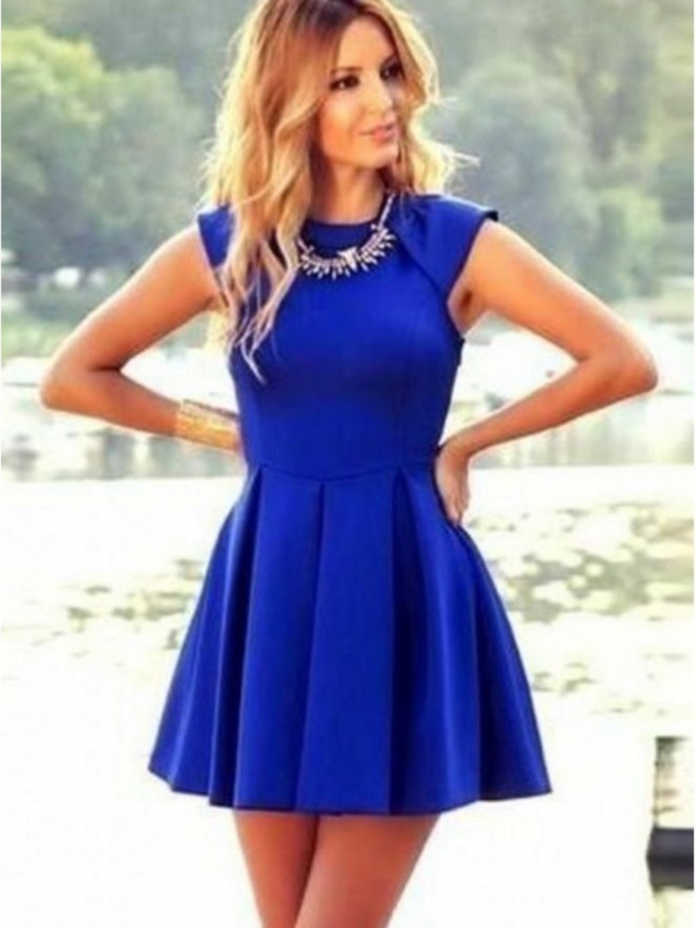 New Ted Baker London Kipp Full Pleated Dress Royal Blue, Fit-And-Flare, Size 1
